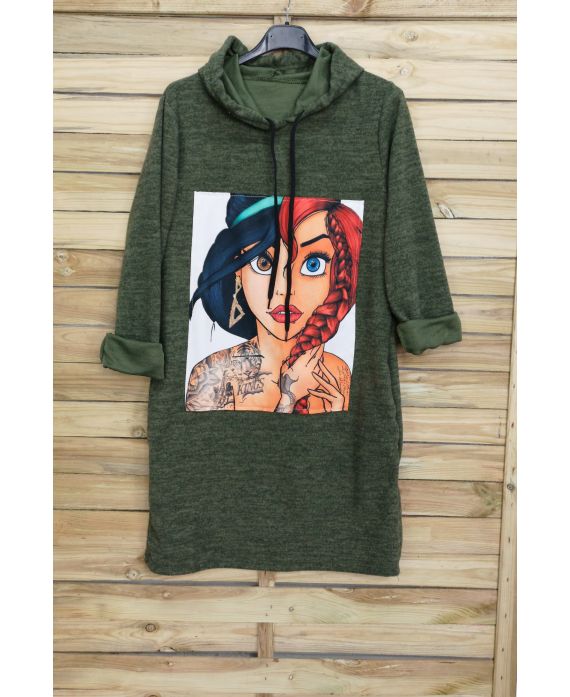 DRESS SWEATSHIRT HAS HOOD 3090 ARMY GREEN