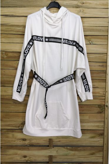 SWEAT LONG DRESS + BELT 3084 WHITE