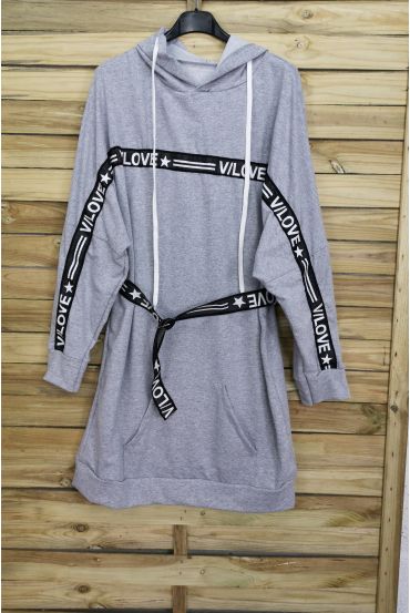 SWEAT LONG/ROBE + CEINTURE 3084 GRIS