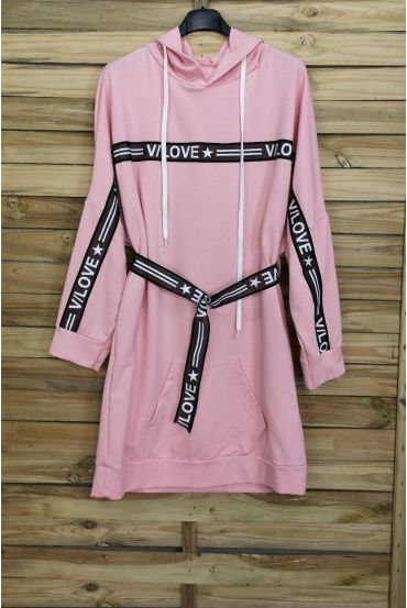 SWEAT LONG/ROBE + CEINTURE 3084 ROSE