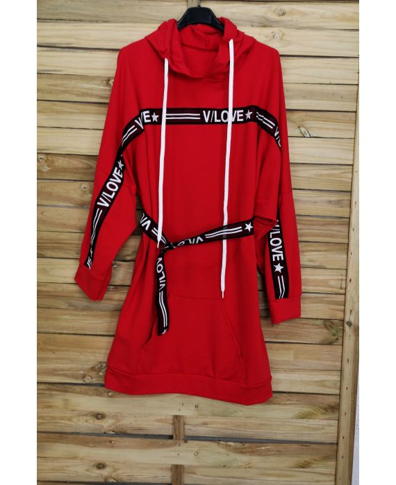 SWEAT LONG/ROBE + CEINTURE 3084 ROUGE