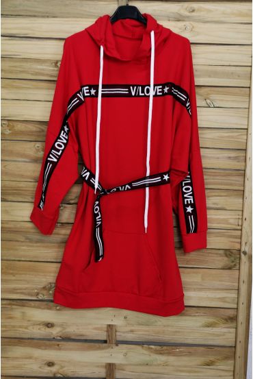 SWEAT LONG/ROBE + CEINTURE 3084 ROUGE