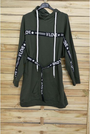 SWEAT LONG/ROBE + CEINTURE 3084 VERT MILITAIRE