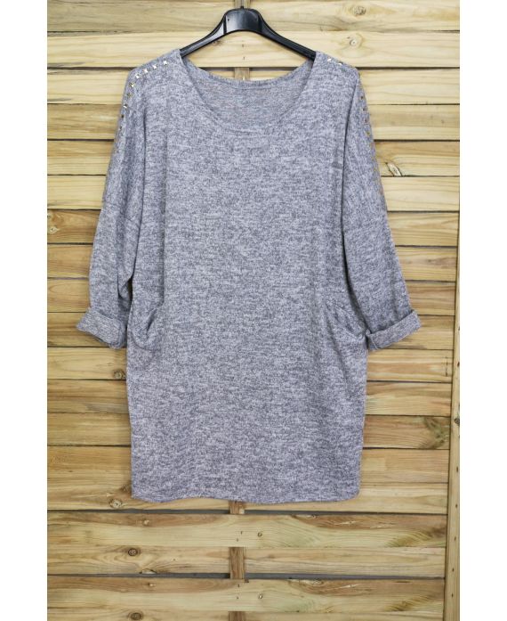 GRANDE TAILLE PULL AVEC RIVETS 4001 GRIS