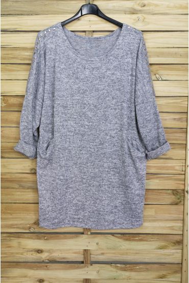 GRANDE TAILLE PULL AVEC RIVETS 4001 GRIS