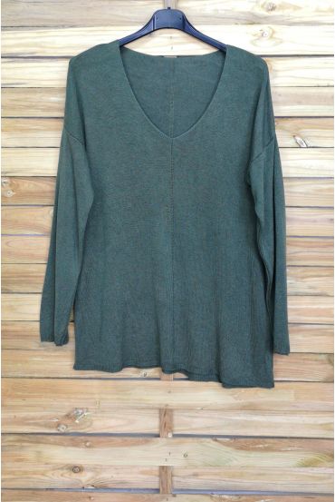 PULL FIN OVERSIZE COL V 4011 VERT MILITAIRE