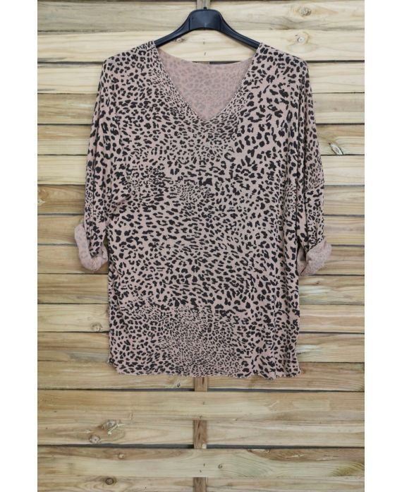 SWETER W KOŃCU IRISE LEOPARD 4031 BEŻOWY