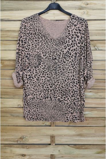 SWETER W KOŃCU IRISE LEOPARD 4031 BEŻOWY