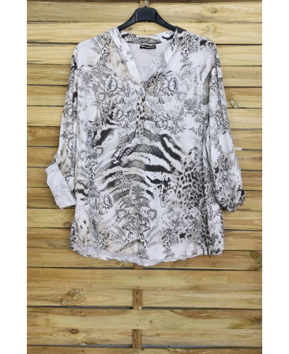 BLUSA STAMPA SCOOP SCOLLATURA DISPONE DI PULSANTI 4036 BIANCO