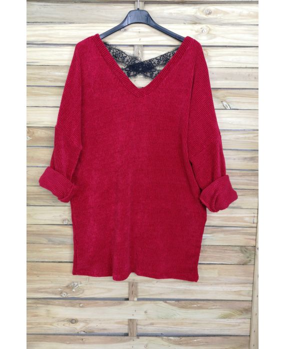 UNA MAGLIA MORBIDA, OVERSIZE SCHIENA IN PIZZO CROCE-4044 M ROSSO