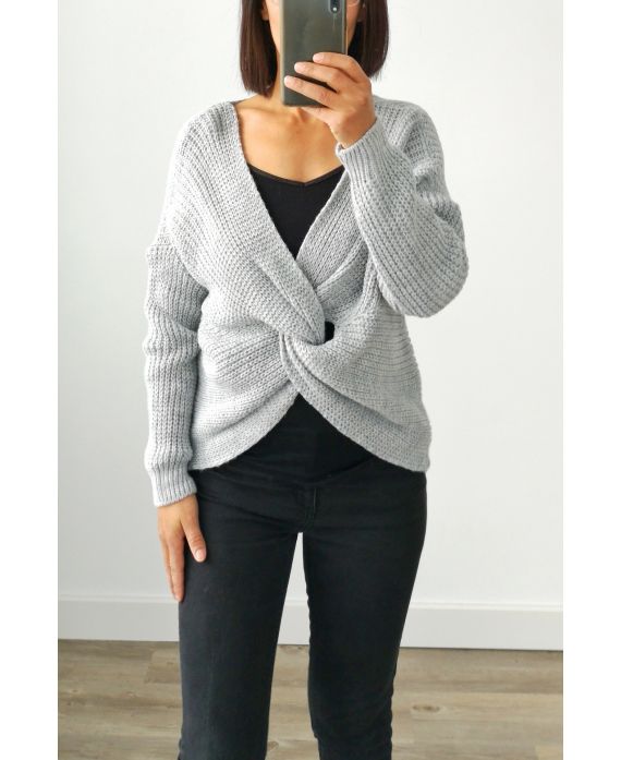 PULLOVER EN LAINE CROISE 4004 GRIS