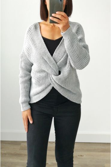 PULLOVER EN LAINE CROISE 4004 GRIS