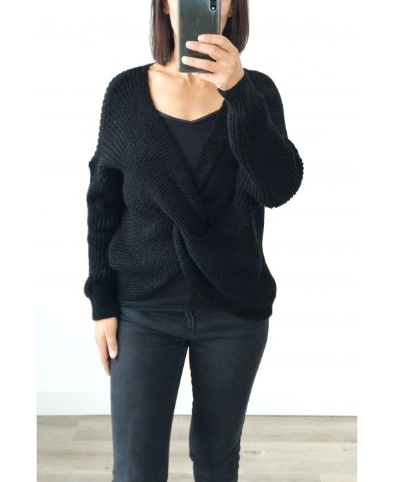 PULLOVER EN LAINE CROISE 4004 NOIR