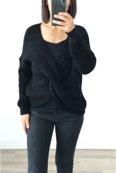 PULLOVER EN LAINE CROISE 4004 NOIR