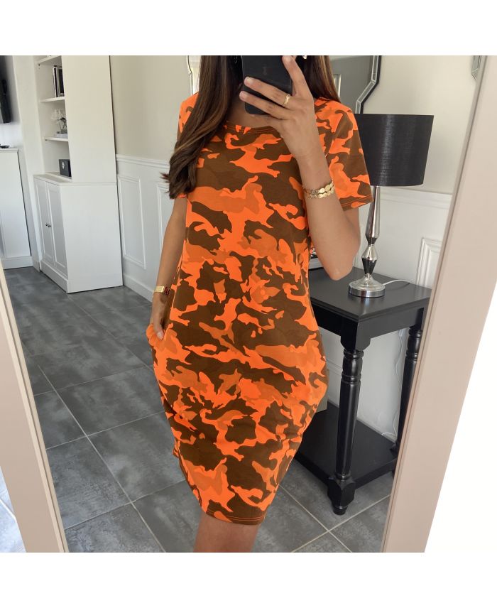 ROBE MILITAIRE 8490 ORANGE FLUO - grossiste-pret-a-porter.com