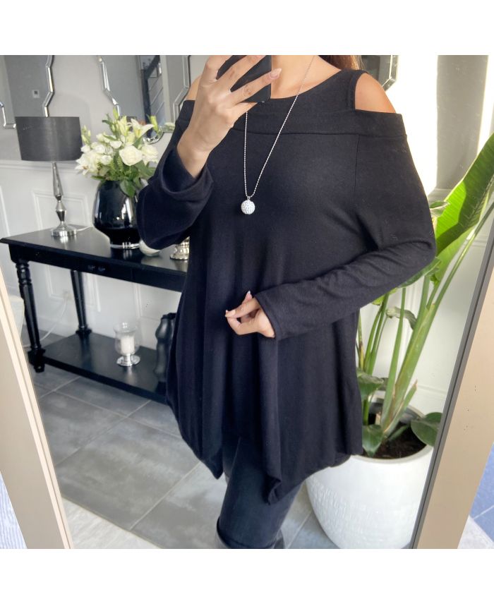 TUNIQUE EPAULE DENUDEE + COLLIER 9196 NOIR - www.grossiste ...