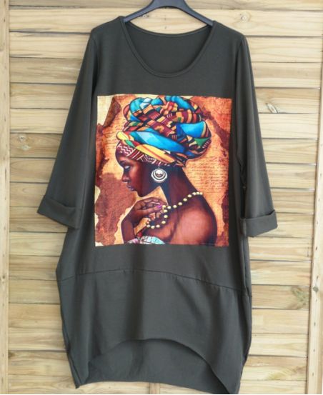 SWEAT LONG / KLEID AFRIKANISCHE FRAU MIT EINEM OVERSIZE-3038 MILITÄR GRÜN