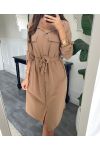 BUTTON DRESS WITH BELT 9655 CAMEL