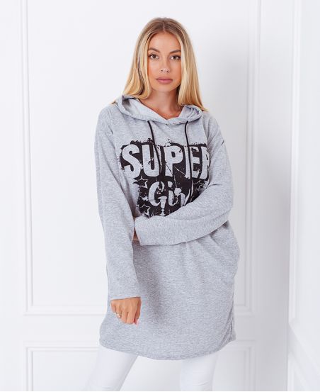 PULLOVER FELPA LUNGA SUPER GIRL 1359 GRIGIO CHIARO