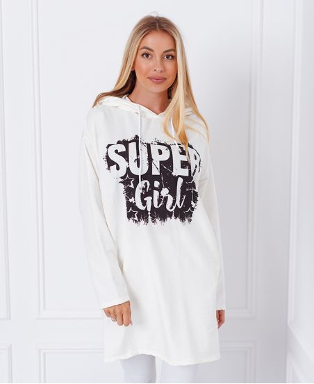 SUÉTER SUDADERA LARGA SUPER CHICA 1359 BLANCO