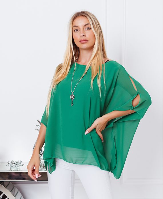 SHEER TUNIC + NECKLACE OFFERED 7510 EMERALD GREEN