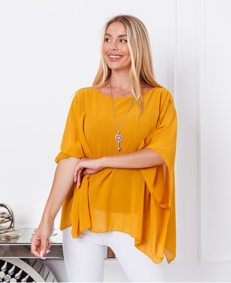 VOILE TUNIC + NECKLACE OFFERED 7510 MUSTARD