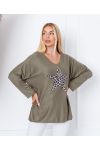 PULL FIN AMPLE ETOILE LEOPARD 8948 VERT MILITAIRE