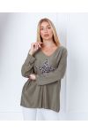 PULL FIN AMPLE ETOILE LEOPARD 8948 VERT MILITAIRE