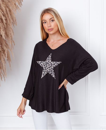 PULL-ENDE GESCHNITTEN ETOILE LEOPARD 8948 SCHWARZ