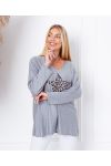 PULL FIN AMPLE ETOILE LEOPARD 8948 GRIS CLAIR