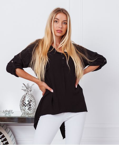 BLUSA FLUID CON CAPPUCCIO 9205 NERO