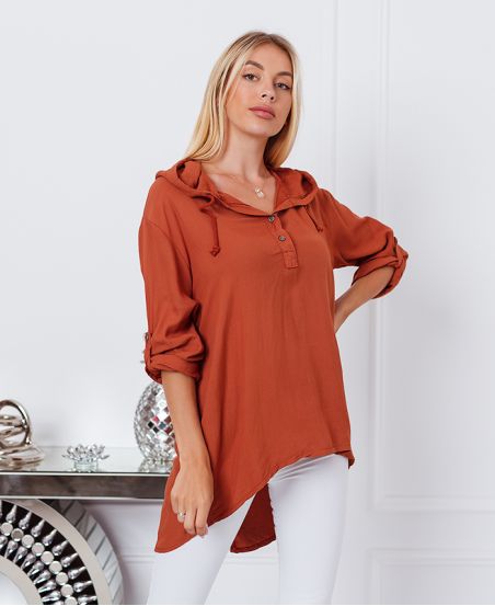 CAMICIA FLUIDA CON CAPPUCCIO 9205 BRICK