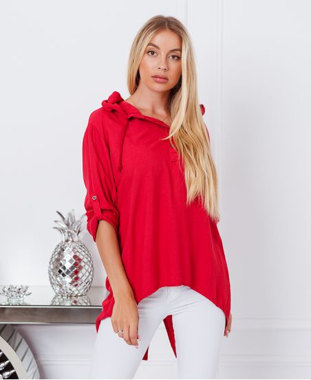 BLUSA CON CAPUCHA FLUIDA 9205 ROJA