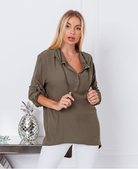 BLUSA FLUIDA CON CAPUCHA 9205 VERDE MILITAR