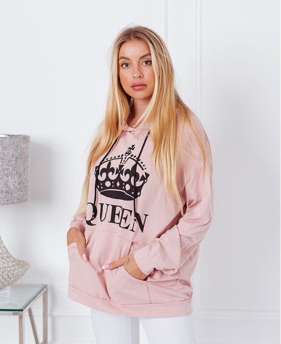 PULLOVER CON CAPPUCCIO QUEEN 9628 ROSA