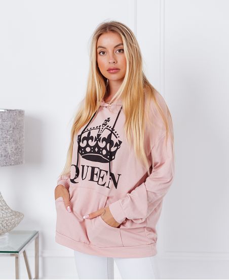 PULLOVER CON CAPPUCCIO QUEEN 9628 ROSA