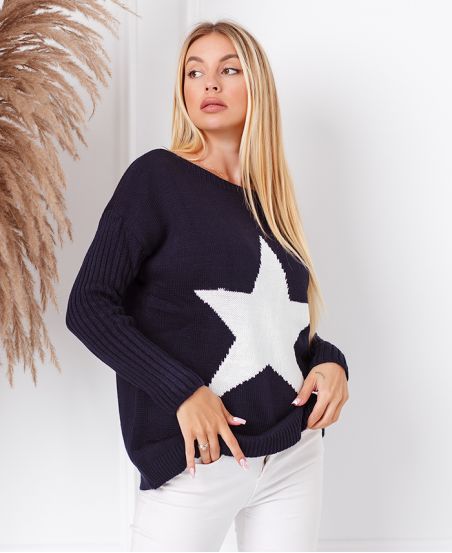 STAR KNIT PULLOVER 4678 NAVY BLUE