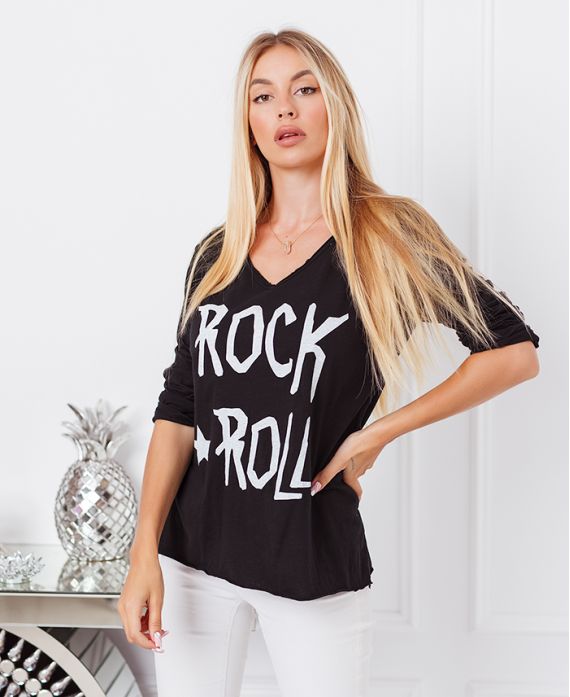 T-SHIRT COTTON ROCK N ROLL 6661 ZWART