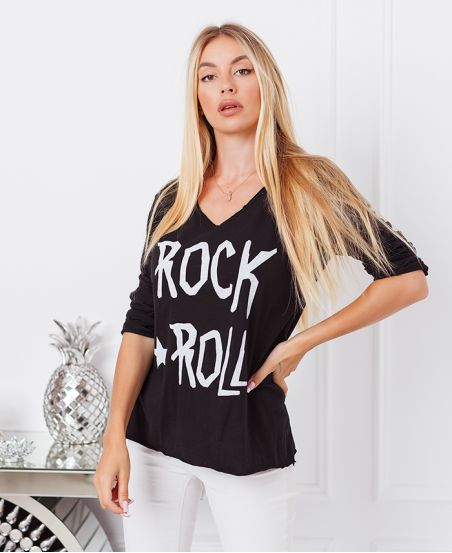 T-SHIRT COTTON ROCK N ROLL 6661 BLACK