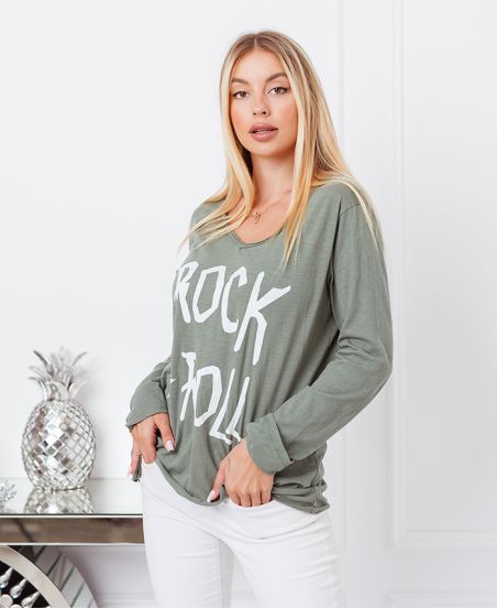 T-SHIRT IN COTONE ROCK N ROLL 6661 VERDE MILITARE