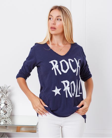 T-SHIRT, BAUMWOLLE, ROCK-N-ROLL-6661-MARINE-BLAU