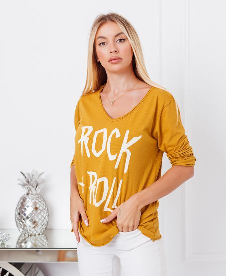 T-SHIRT IN COTONE ROCK N ROLL 6661 SENAPE