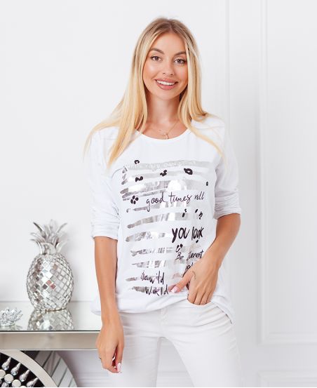 TOP FLUIDO AFFOLLAMENTO SCRITTURA 19277 BIANCO