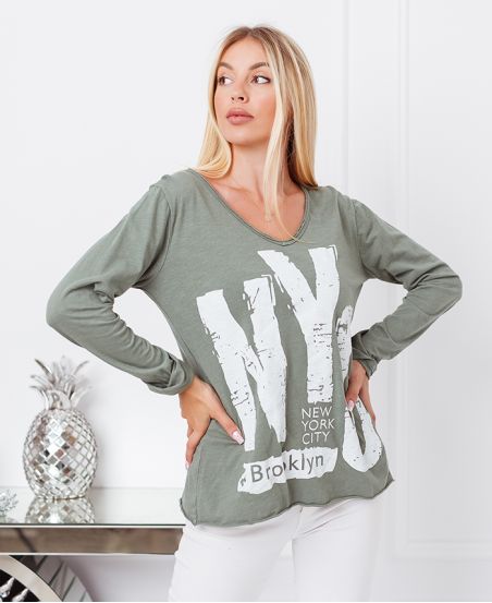 T-SHIRT IN COTONE NYC 9874 VERDE MILITARE