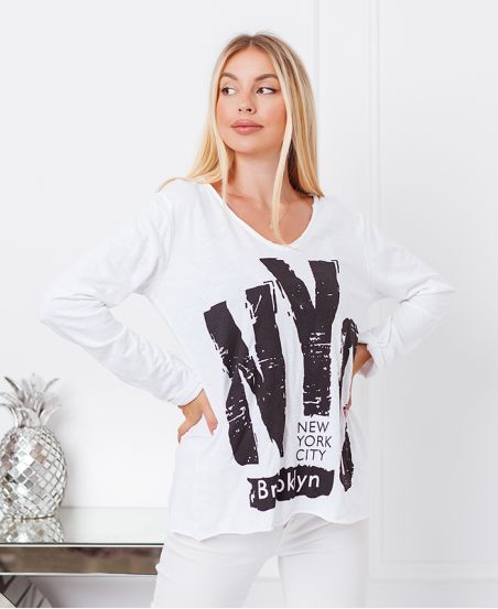 T-SHIRT COTONE NYC 9874 BIANCO