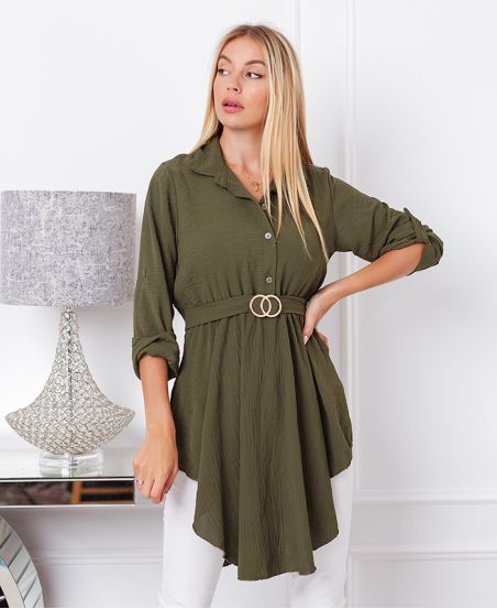 TUNIC LONG FLOWING BUCKLE 9632 MILITARY GREEN