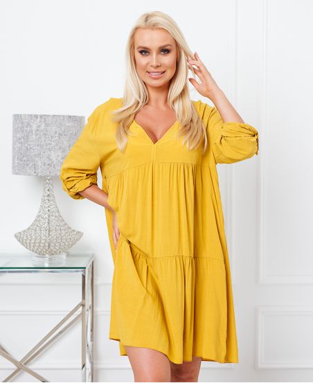 EFFEN OVERSIZE KORTE JURK 6850 MUSTARD