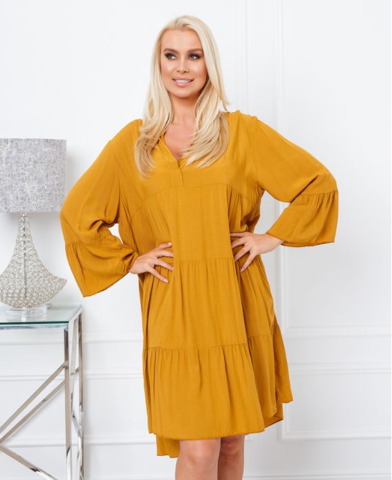 KLEID OVERSIZE FLÜSSIGKEIT 9535 SENF