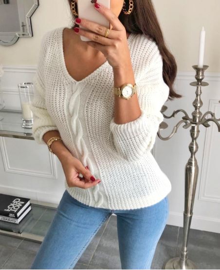 PULLOVER CON SCOLLO A V TWIST 04 BIANCO