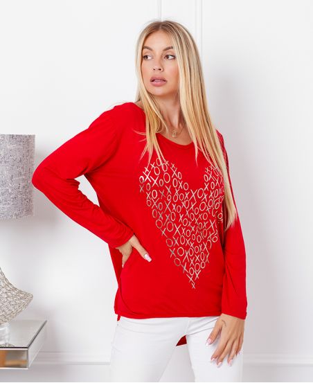 FLOCKING HEART FLUID TOP 19277 RED